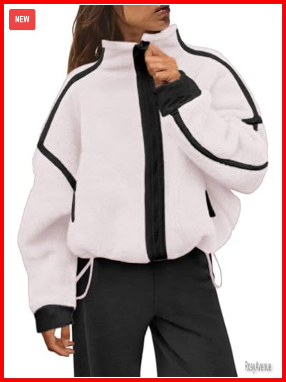 Sherpa Fleece Zip Up Jacket Fuzzy Oversized Pockets Cozy Winter Outerwear